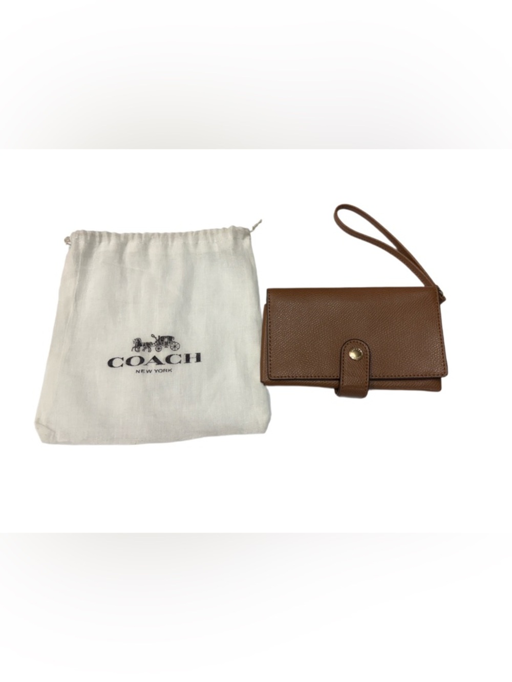 COACH Crossgrain Leather Phone Clutch Wristlet WITH Dustbag Saddle F53977